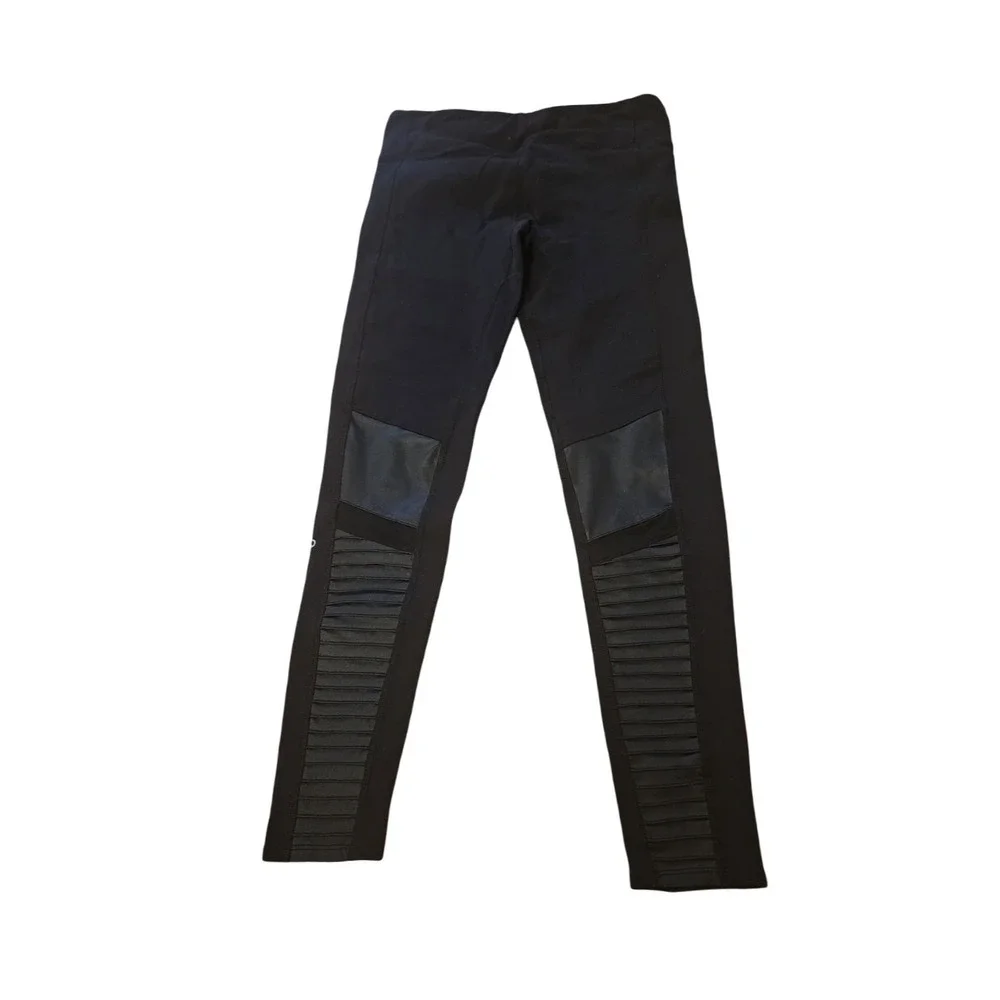 Alo Yoga High-Waist Moto Leggings Black Quilted Panels Size Large